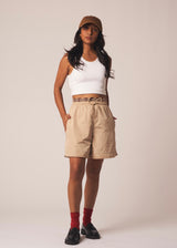 Petite streetwear shorts for women under 5'4 - Cream Nylon