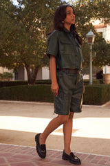 Petite leather crop shirt for women under 5'4