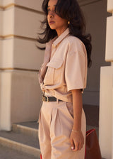 Petite crop shirt for women under 5'4 - Khaki