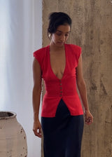 Petite red knit vest for women under 5'4
