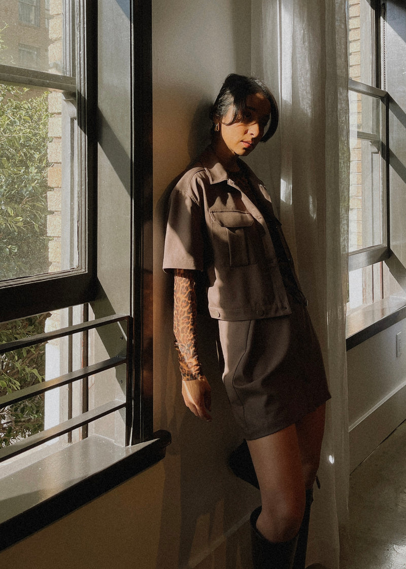 4 in 1 Shirt Dress in Chocolate Brown - Clothing for Petite Women M / Khaki 4 in 1 Shirt Dress in Chocolate Brown - Clothing for Petite Women M / Khaki