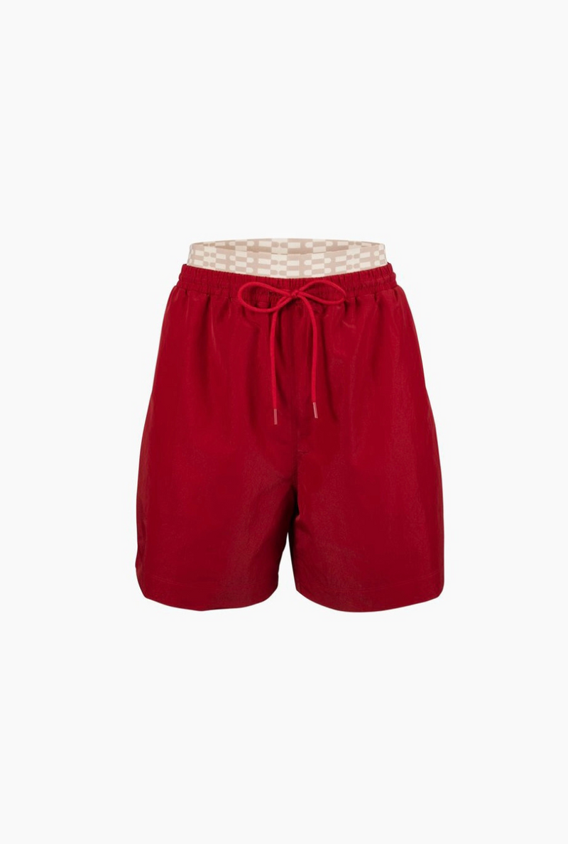 Petite streetwear shorts for women under 5'4 - Red Nylon